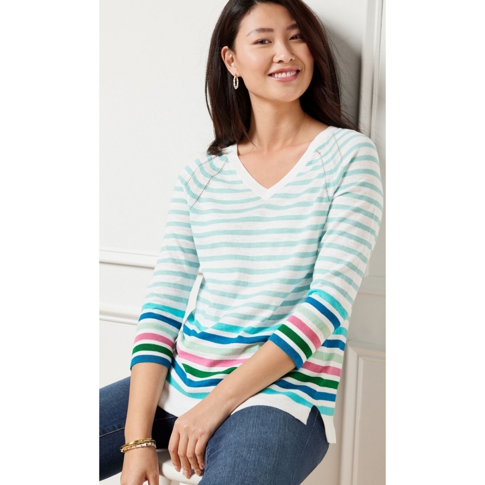Talbots V-neck Pullover In Paradise Stripe Size XL